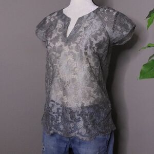 J. Crew Short Sleeve Sheer Lace Blouse 0